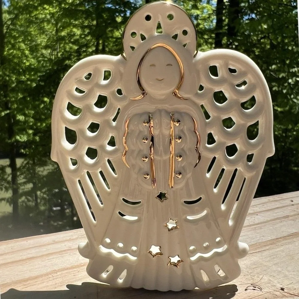 Votive Holder Lenox Bright Christmas Angel Pierced Ivory Porcelain 24K Gold